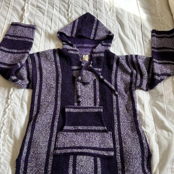Artesianas Mexican Baja Hoodie Purple Size Large Pocket Front - Picture 1 of 7